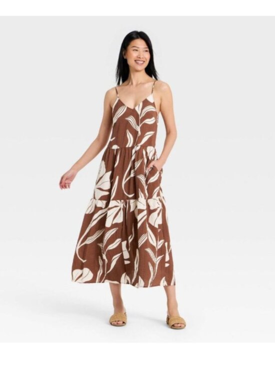 a new day Dresses & Skirts - A New Day Tiered Maxi Dress - Brown/White Floral M